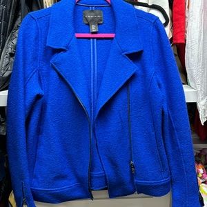 Cobalt blue women’s jacket with zipper detailing